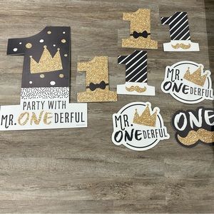 1st Birthday Mr. ONEderful weather resistant yard stake signs. Set of 8.